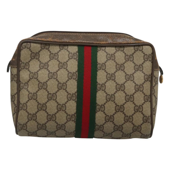 GUCCI GG Supreme Web Sherry Line Clutch Bag PVC Beige Red 56 01 012 Auth BA1131