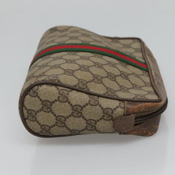 GUCCI GG Supreme Web Sherry Line Clutch Bag PVC Beige Red 56 01 012 Auth BA1131