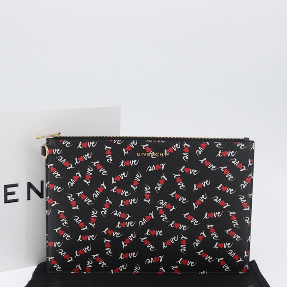GIVENCHY Clutch Bag Leather Black Gold Auth BA11312
