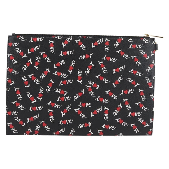 GIVENCHY Clutch Bag Leather Black Gold Auth BA11312