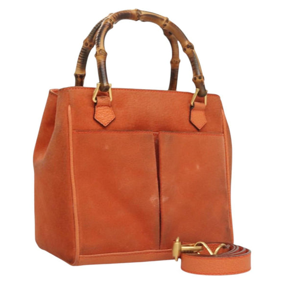 GUCCI Bamboo Handtasche Wildleder 2-Wege Orange Gold 000 123 0316 Auth BA1132