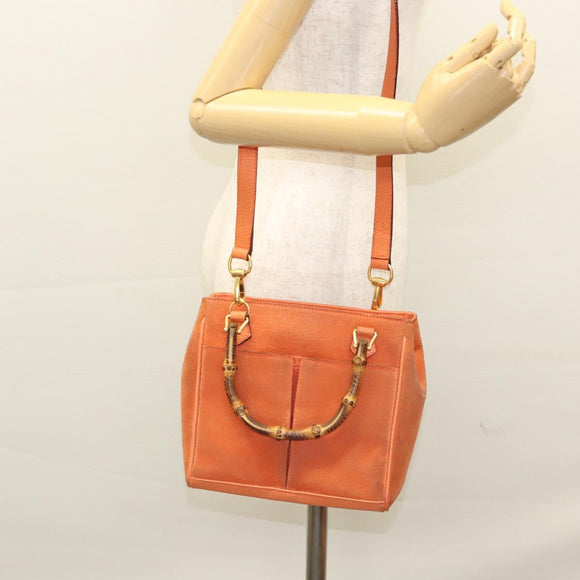 GUCCI Bamboo Handtasche Wildleder 2-Wege Orange Gold 000 123 0316 Auth BA1132