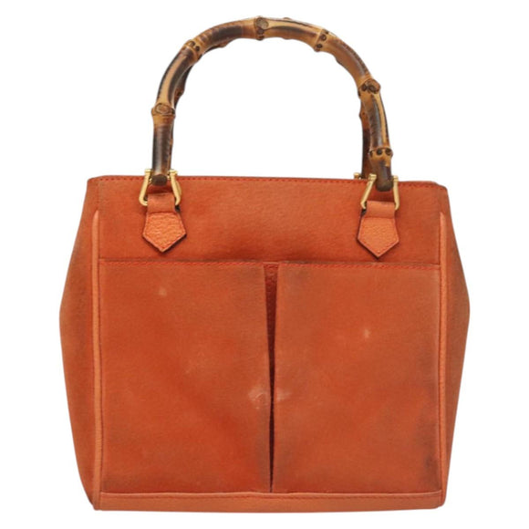 GUCCI Bamboo Handtasche Wildleder 2-Wege Orange Gold 000 123 0316 Auth BA1132