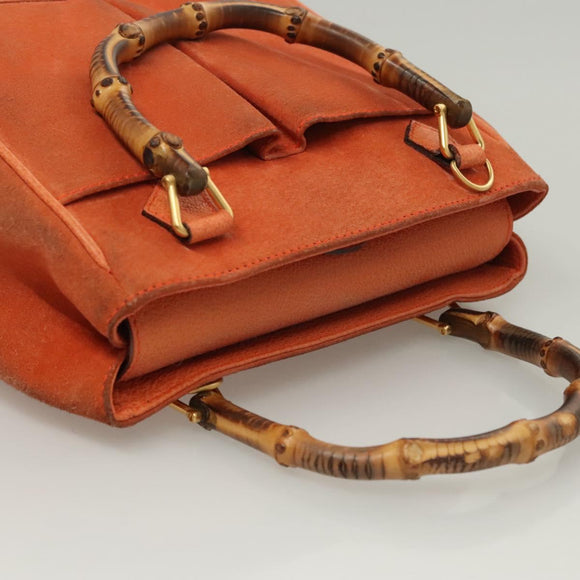 GUCCI Bamboo Handtasche Wildleder 2-Wege Orange Gold 000 123 0316 Auth BA1132