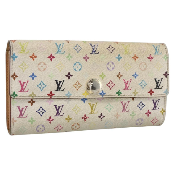 LOUIS VUITTON Multicolor Portefeuille Sarah Wallet White M93532 LV Auth BA11332