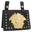 Gianni Versace Belt Pouch Leather Black Gold Auth BA11338-1