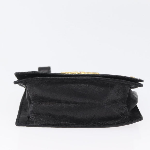 Gianni Versace Belt Pouch Leather Black Gold Auth BA11338