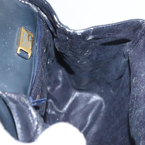 LOEWE Hand Bag Leather Navy Gold Auth BA11340