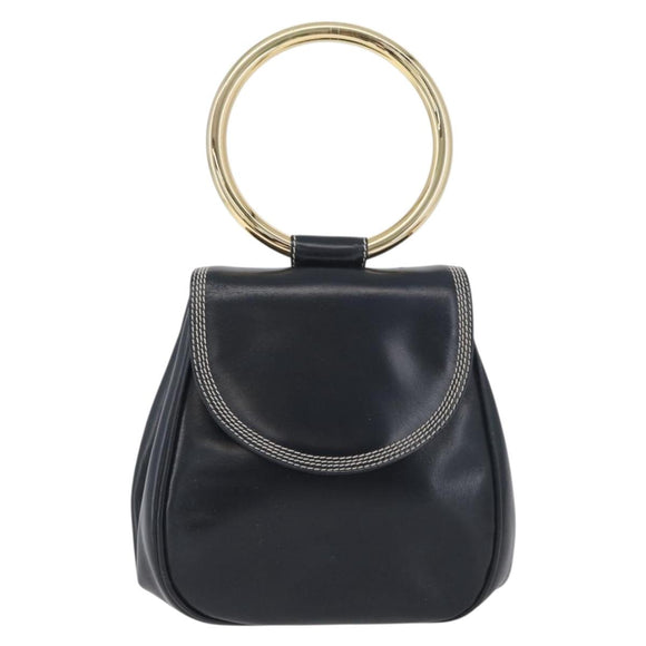 LOEWE Hand Bag Leather Navy Gold Auth BA11340
