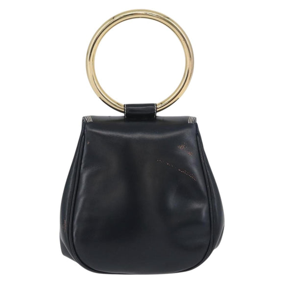 LOEWE Hand Bag Leather Navy Gold Auth BA11340