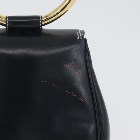 LOEWE Hand Bag Leather Navy Gold Auth BA11340