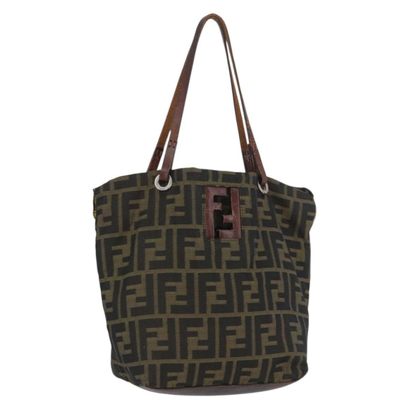 FENDI Zucca Canvas Hand Bag Brown Black Auth BA11341
