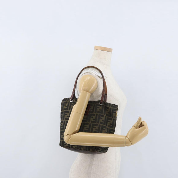 FENDI Zucca Canvas Hand Bag Brown Black Auth BA11341