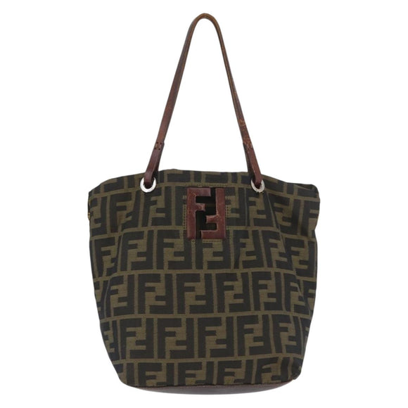 FENDI Zucca Canvas Hand Bag Brown Black Auth BA11341