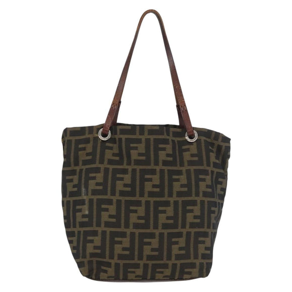FENDI Zucca Canvas Hand Bag Brown Black Auth BA11341