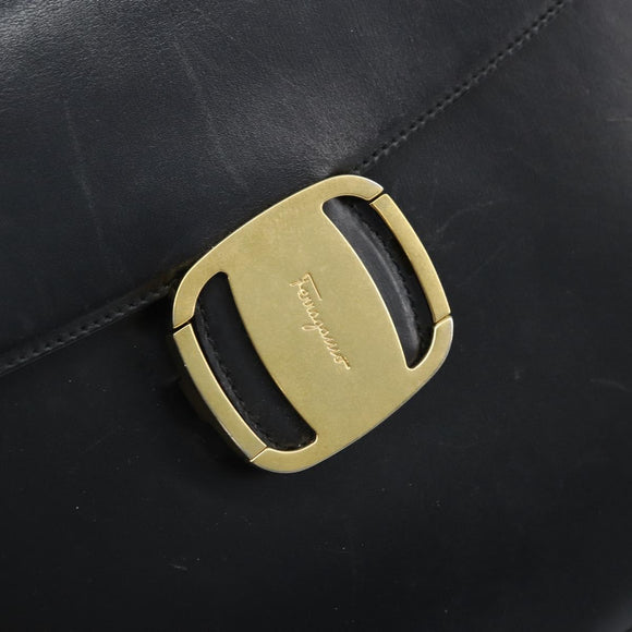 Salvatore Ferragamo Vala Shoulder Bag Leather Black Gold Auth BA11344