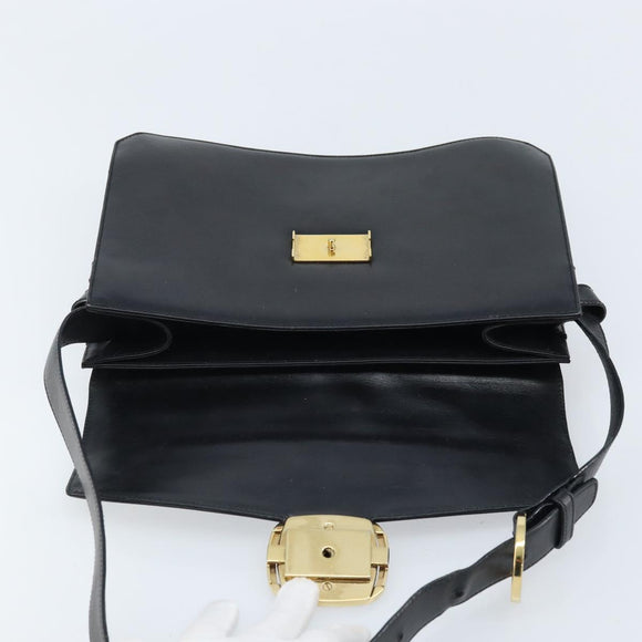 Salvatore Ferragamo Vala Shoulder Bag Leather Black Gold Auth BA11344