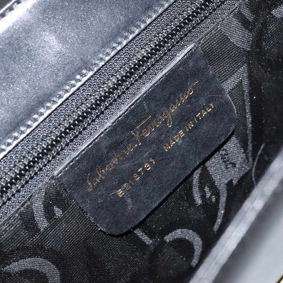 Salvatore Ferragamo Vala Shoulder Bag Leather Black Gold Auth BA11344
