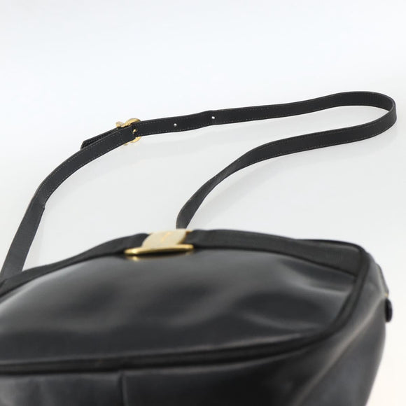 Salvatore Ferragamo Vala Shoulder Bag Leather Black Gold Auth BA11345
