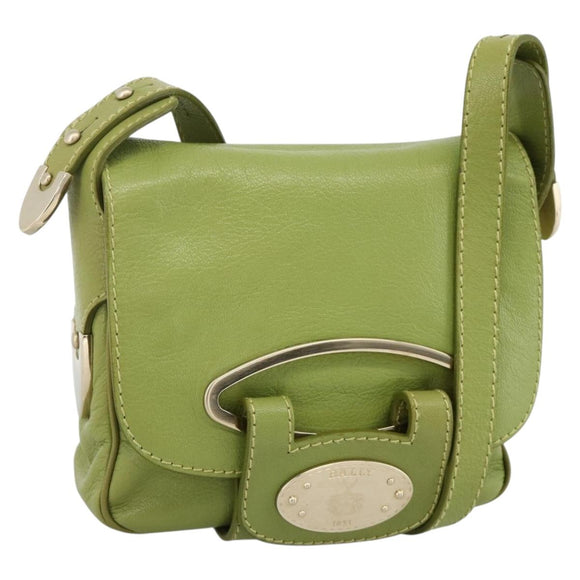 BALLY Shoulder Bag Leather Light green Auth BA11358A