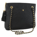 BALLY Quilted Chain Shoulder Bag Leather Black Gold Auth BA11359-1
