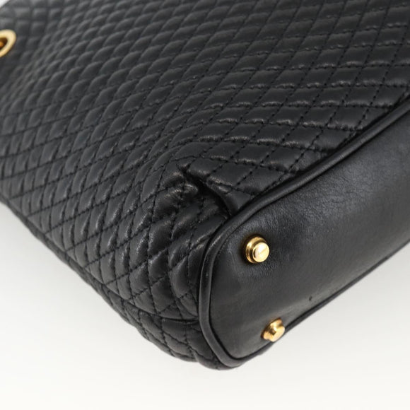BALLY Quilted Chain Shoulder Bag Leather Black Gold Auth BA11359