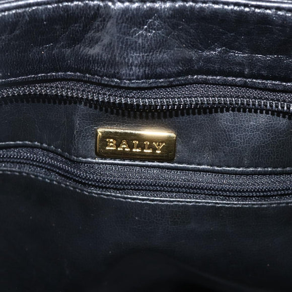 BALLY Quilted Chain Shoulder Bag Leather Black Gold Auth BA11359