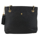 BALLY Quilted Chain Shoulder Bag Leather Black Gold Auth BA11359-2