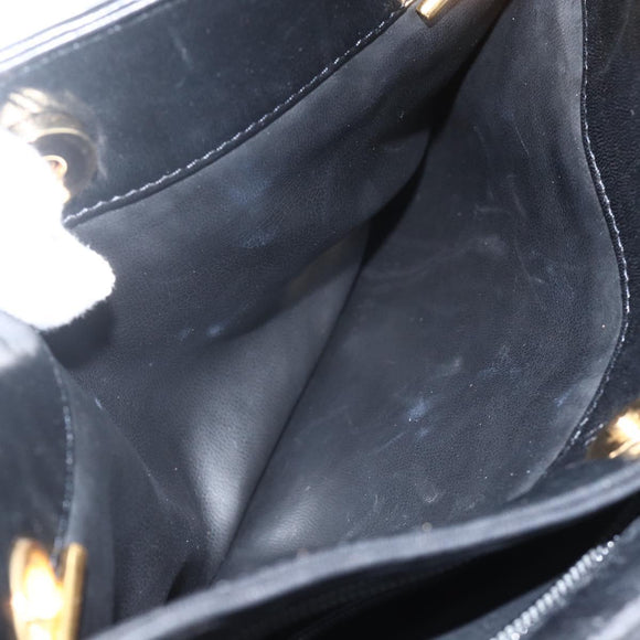 BALLY Quilted Chain Shoulder Bag Leather Black Gold Auth BA11359