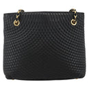 BALLY Quilted Chain Shoulder Bag Leather Black Gold Auth BA11359-3