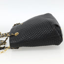 BALLY Quilted Chain Shoulder Bag Leather Black Gold Auth BA11359-4