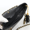 BALLY Quilted Chain Shoulder Bag Leather Black Gold Auth BA11359-6