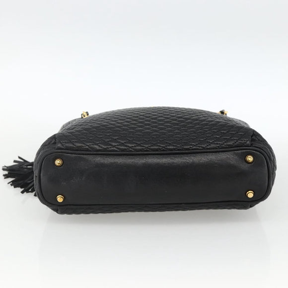 BALLY Quilted Chain Shoulder Bag Leather Black Gold Auth BA11359