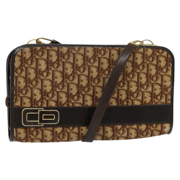 Christian Dior Trotter Canvas Shoulder Bag Brown Gold Auth BA1136