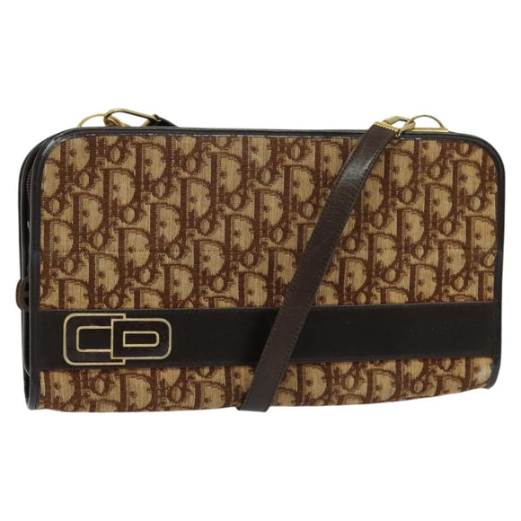 Christian Dior Trotter Canvas Shoulder Bag Brown Gold Auth BA1136