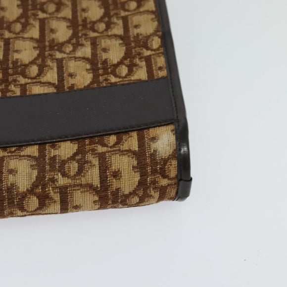 Christian Dior Trotter Canvas Shoulder Bag Brown Gold Auth BA1136