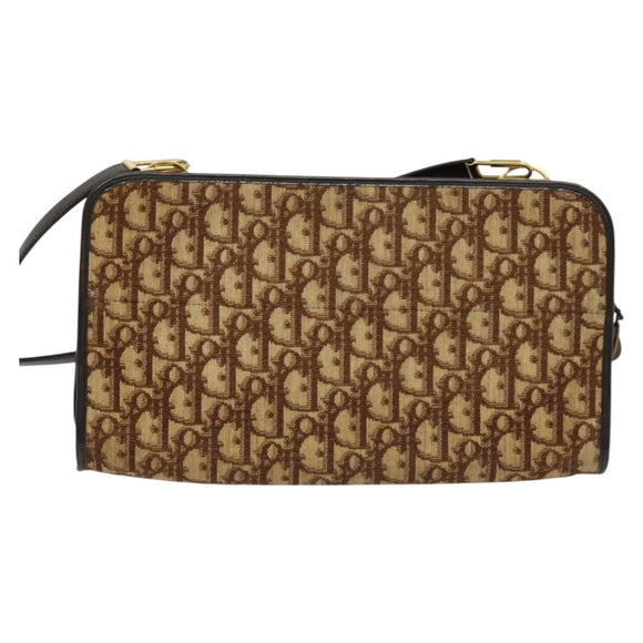 Christian Dior Trotter Canvas Shoulder Bag Brown Gold Auth BA1136