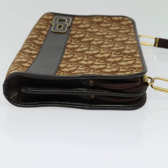 Christian Dior Trotter Canvas Shoulder Bag Brown Gold Auth BA1136