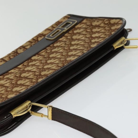 Christian Dior Trotter Canvas Shoulder Bag Brown Gold Auth BA1136