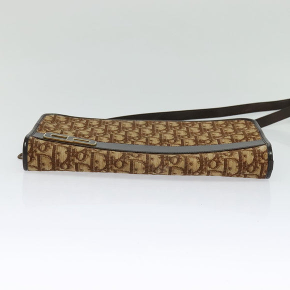Christian Dior Trotter Canvas Shoulder Bag Brown Gold Auth BA1136