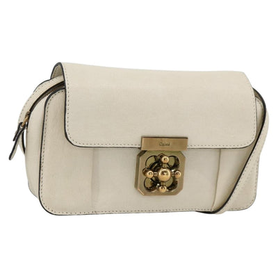 Chloe Shoulder Bag Leather Cream Gold Auth BA11360A