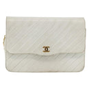 CHANEL Matelasse Chain Shoulder Bag Lamb Skin White Gold CC Auth BA11362A-2
