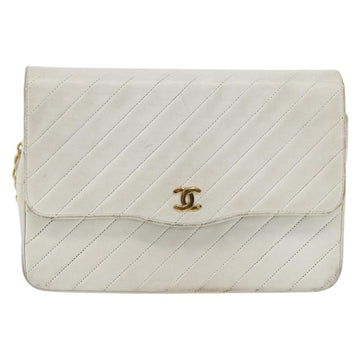 CHANEL Matelasse Chain Shoulder Bag Lamb Skin White Gold CC Auth BA11362A - 0