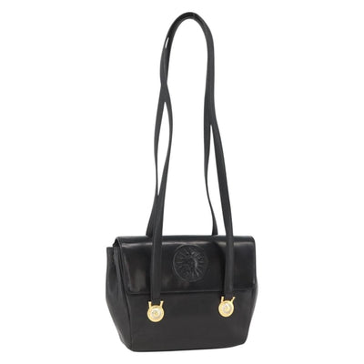 Gianni Versace Shoulder Bag Embossed leather Black Gold Auth BA11363