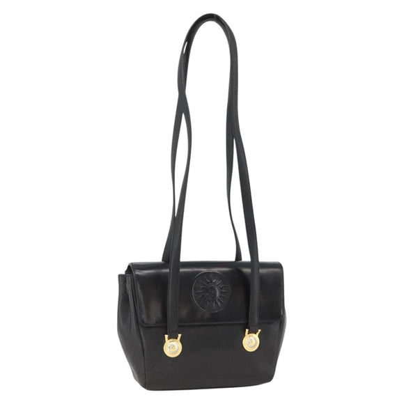 Gianni Versace Shoulder Bag Embossed leather Black Gold Auth BA11363
