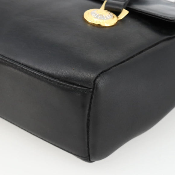 Gianni Versace Shoulder Bag Embossed leather Black Gold Auth BA11363