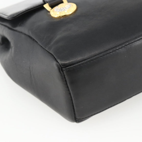 Gianni Versace Shoulder Bag Embossed leather Black Gold Auth BA11363