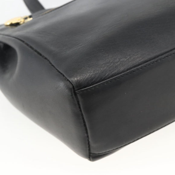 Gianni Versace Shoulder Bag Embossed leather Black Gold Auth BA11363