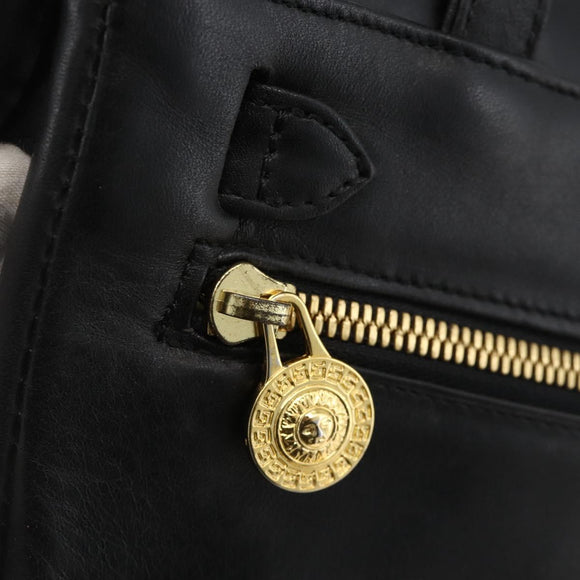 Gianni Versace Shoulder Bag Embossed leather Black Gold Auth BA11363