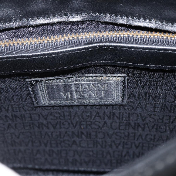 Gianni Versace Shoulder Bag Embossed leather Black Gold Auth BA11363